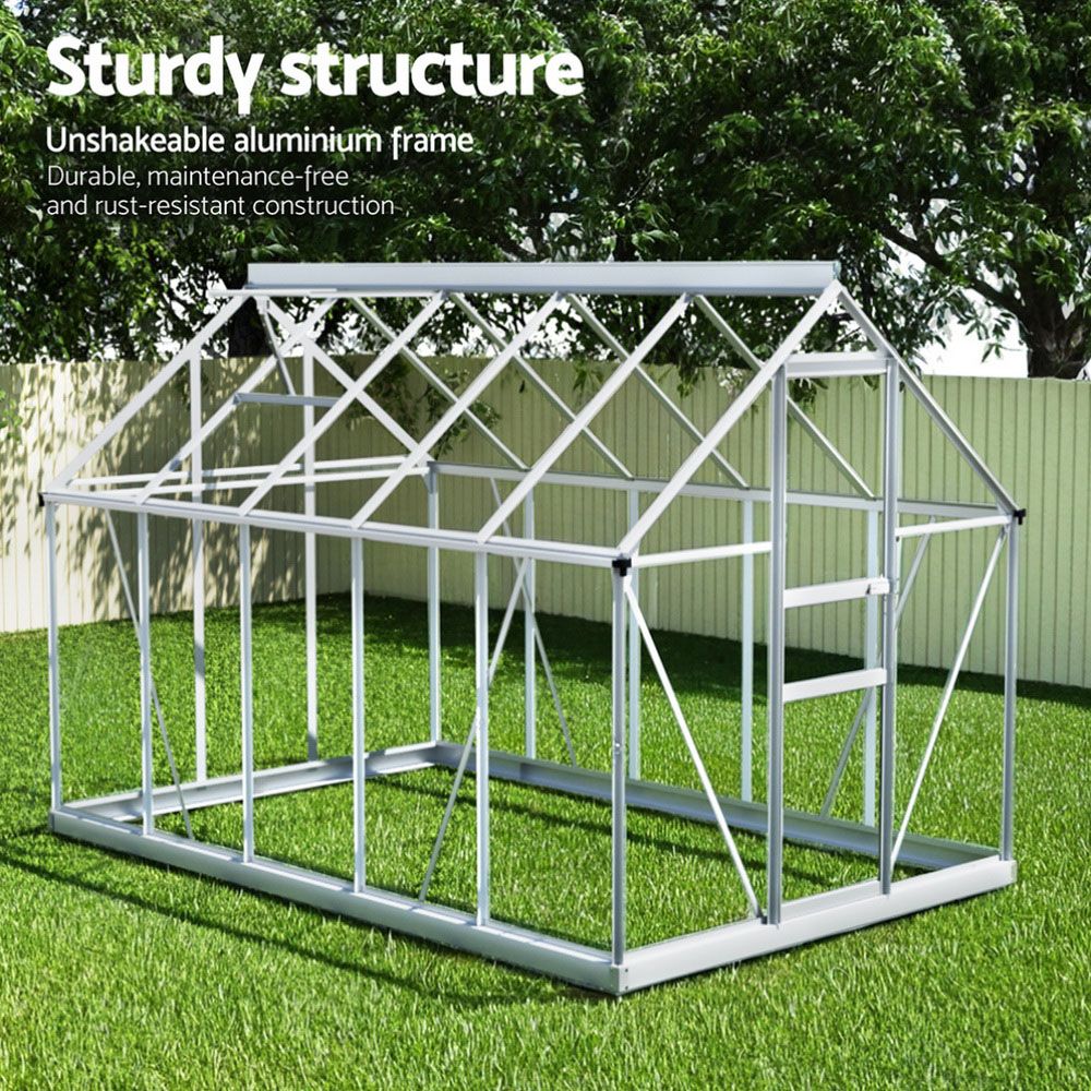 Green Fingers Greenhouse Aluminium Polycarbonate Premium Garden Storage Shed 3.1Mx1.9Mx2.0M Bedworld