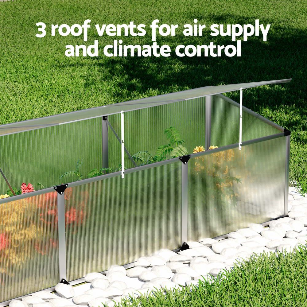 Green Fingers Greenhouse 180x50x50CM Cold Frame Plant Grow Aluminium Polycarbonate Green House Bedworld