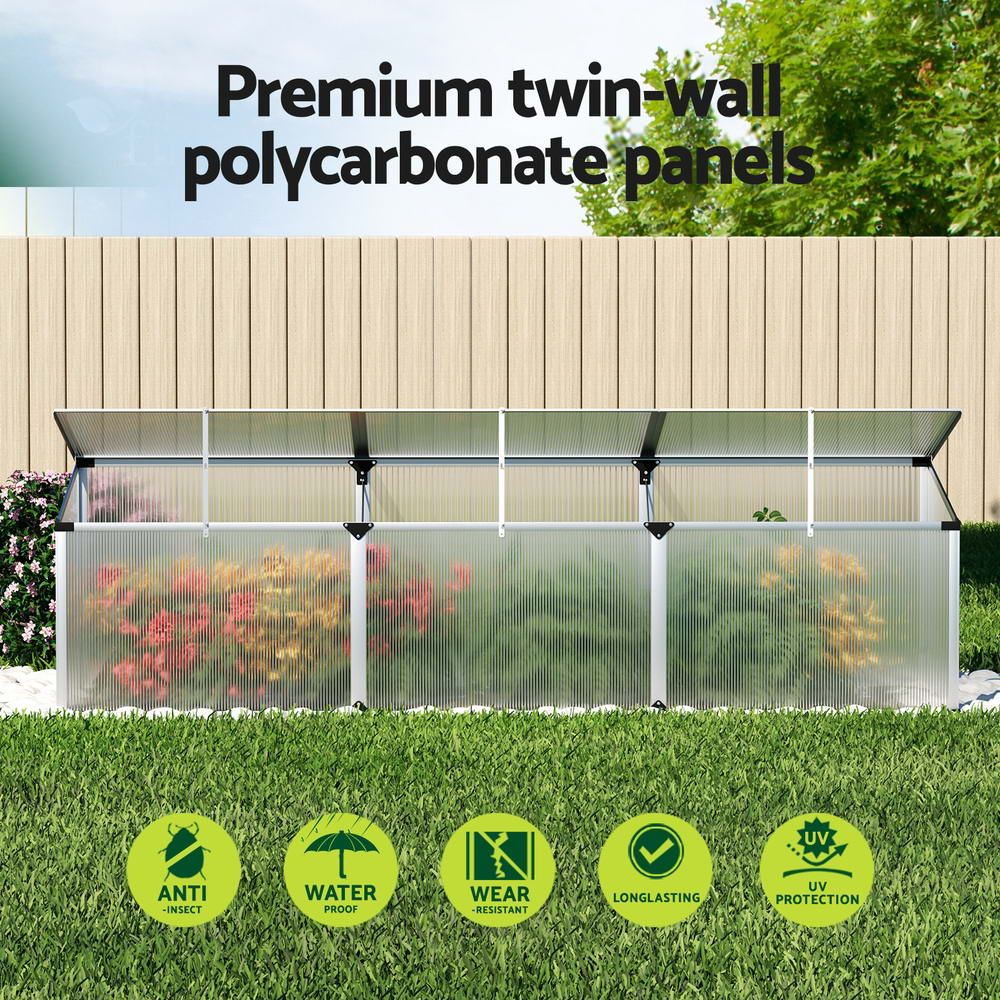 Green Fingers Greenhouse 180x50x50CM Cold Frame Plant Grow Aluminium Polycarbonate Green House Bedworld