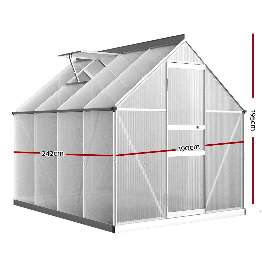 Green Fingers Greenhouse 2.42x1.9x1.95M Aluminium Polycarbonate Green House Garden Shed Bedworld