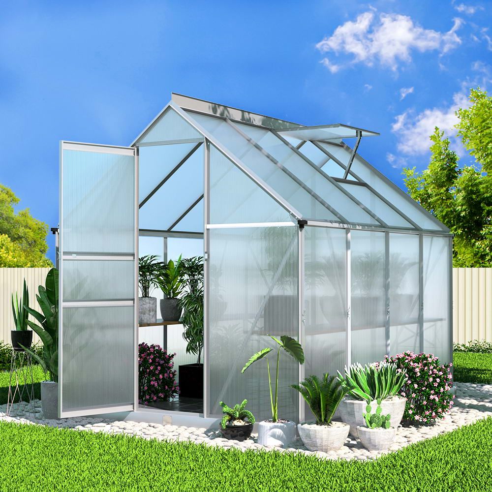 Green Fingers Greenhouse 2.42x1.9x1.95M Aluminium Polycarbonate Green House Garden Shed Bedworld