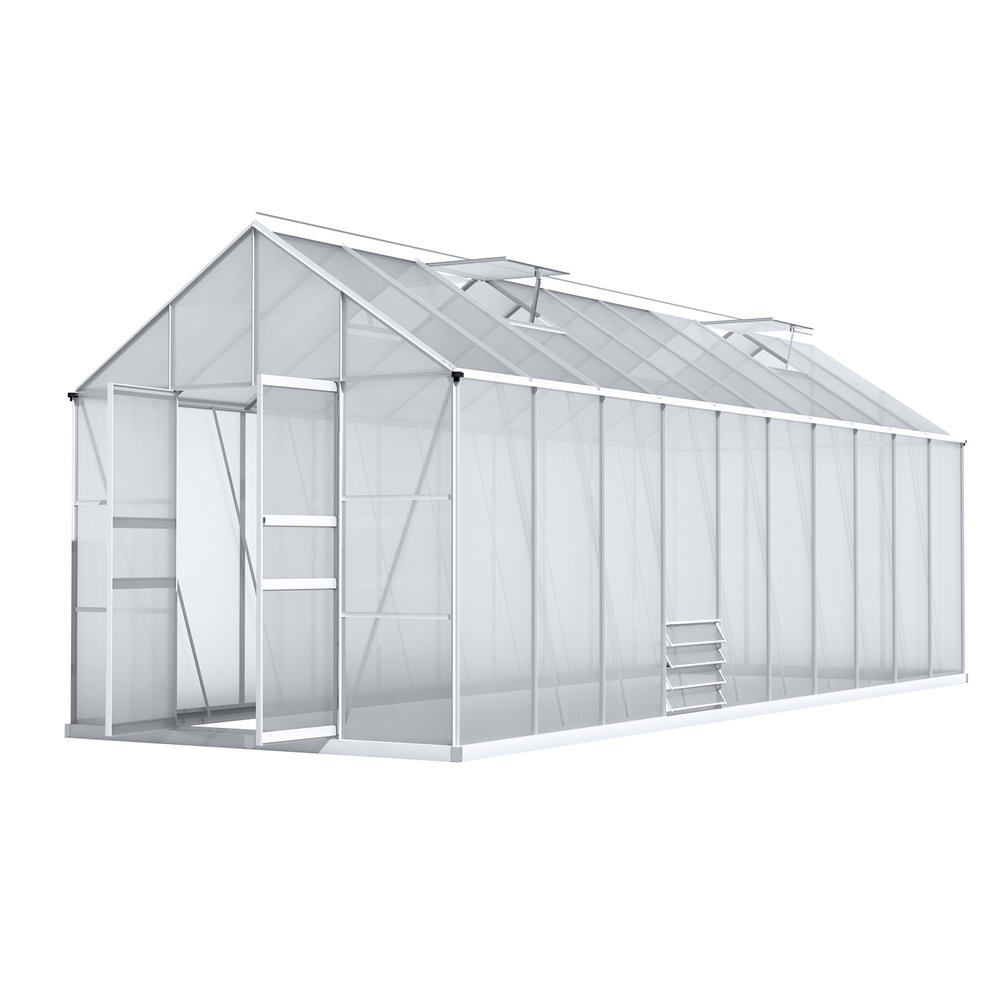 Green Fingers Greenhouse 6.03x2.44x2.68M Double Doors Aluminium Green House Garden Shed Bedworld