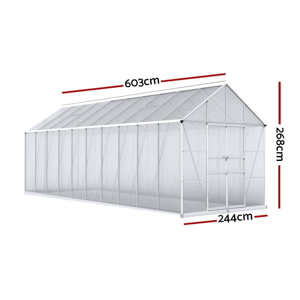 Green Fingers Greenhouse 6.03x2.44x2.68M Double Doors Aluminium Green House Garden Shed Bedworld