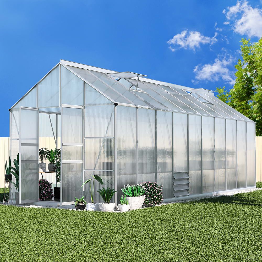 Green Fingers Greenhouse 6.03x2.44x2.68M Double Doors Aluminium Green House Garden Shed Bedworld