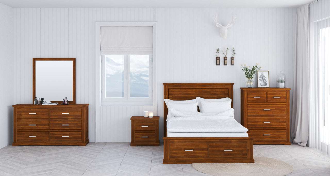 Georgia Acacia Timber Bed Frame Drawers -available in Perth