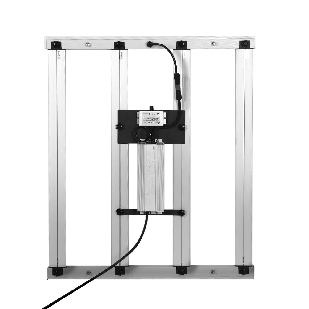 LED grow light housing with attached driver module and black power cable