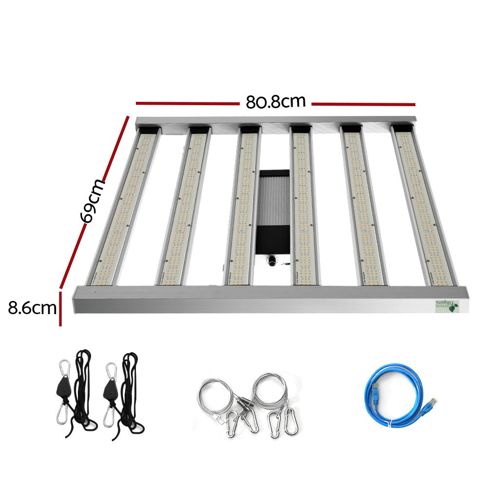 LED grow light with six bars and size markings: 80.8 cm x 6 cm x 8.6 cm