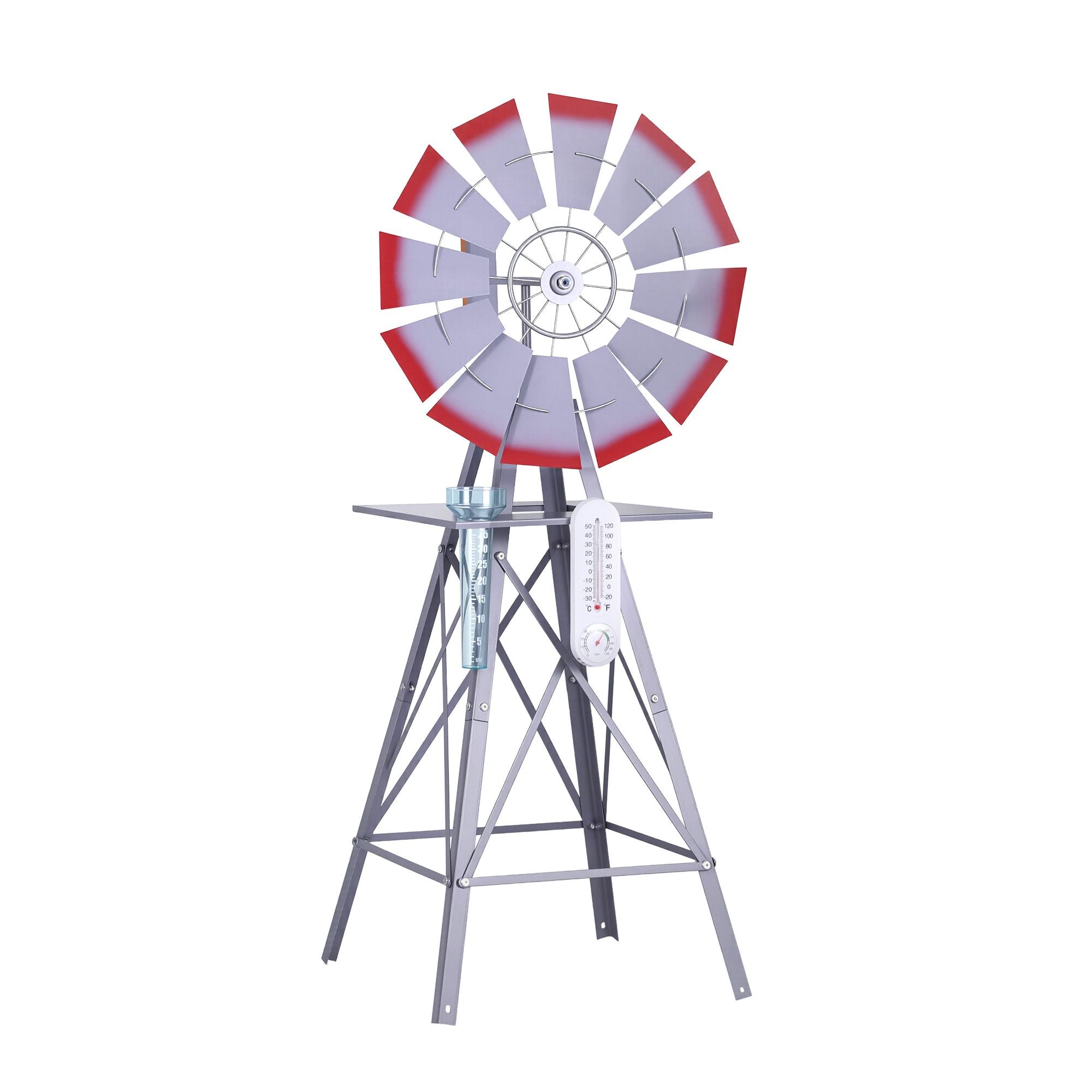 Gardeon Garden Windmill Metal Weather Station with Rain Gauge 122cm Silver Bedworld
