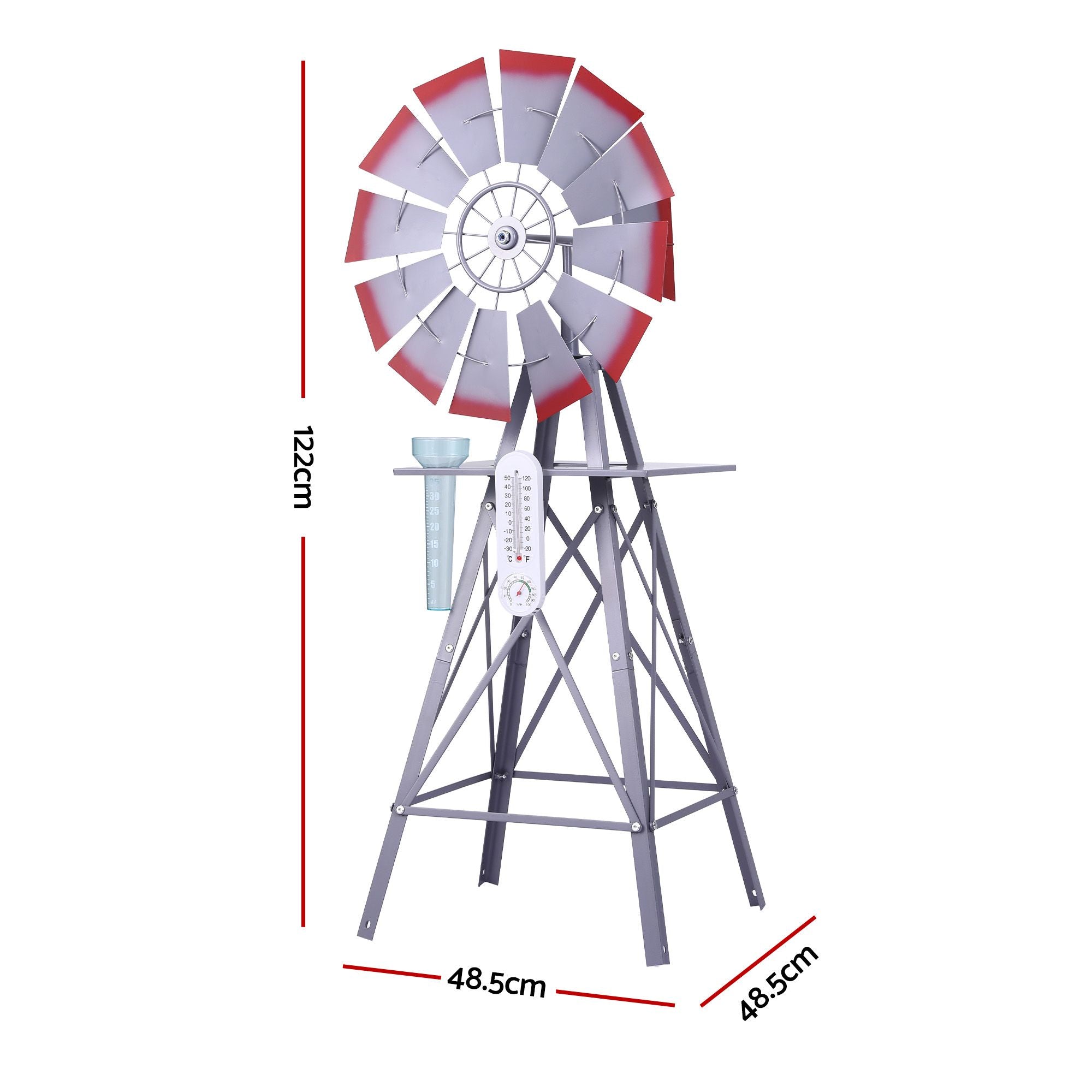 Gardeon Garden Windmill Metal Weather Station with Rain Gauge 122cm Silver Bedworld
