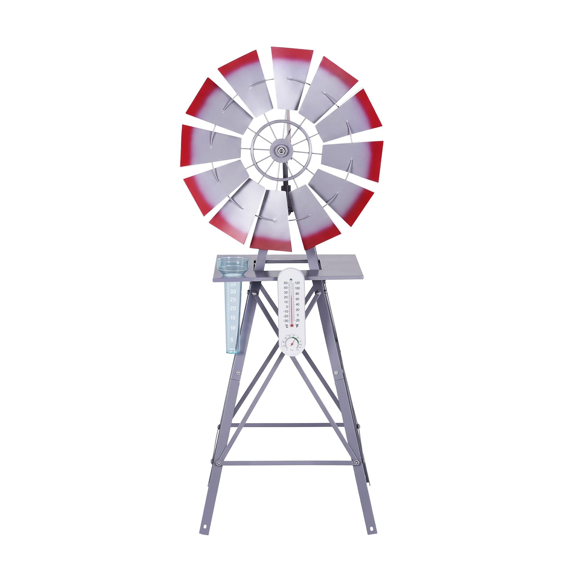 Gardeon Garden Windmill Metal Weather Station with Rain Gauge 122cm Silver Bedworld