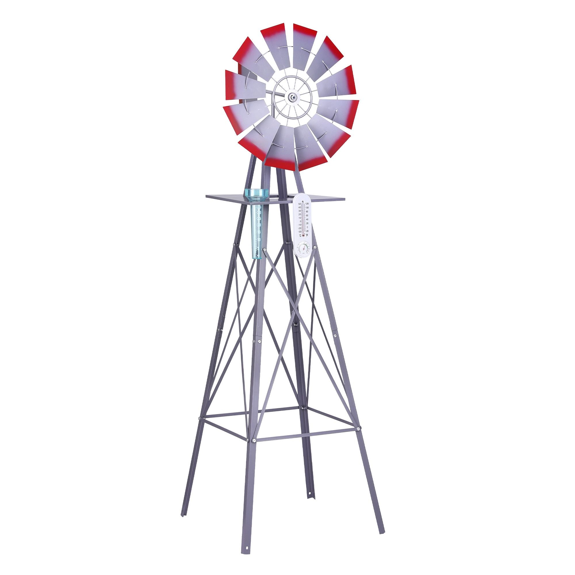 Gardeon Garden Windmill Metal Weather Station with Rain Gauge 182cm Silver Bedworld