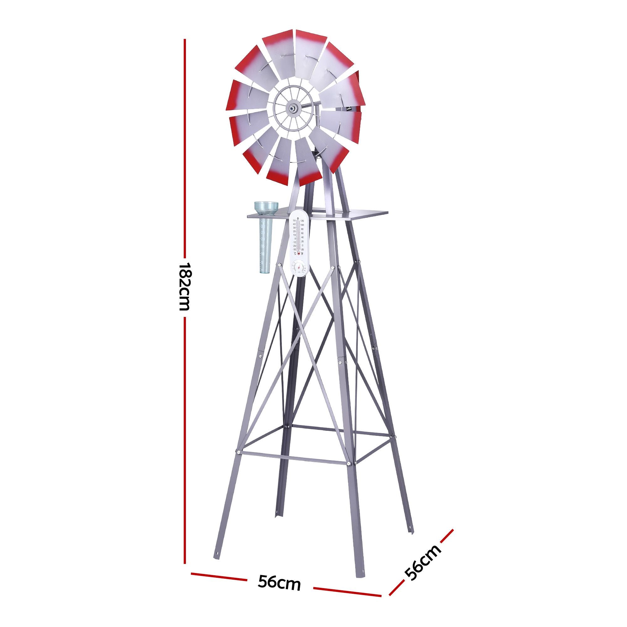 Gardeon Garden Windmill Metal Weather Station with Rain Gauge 182cm Silver Bedworld