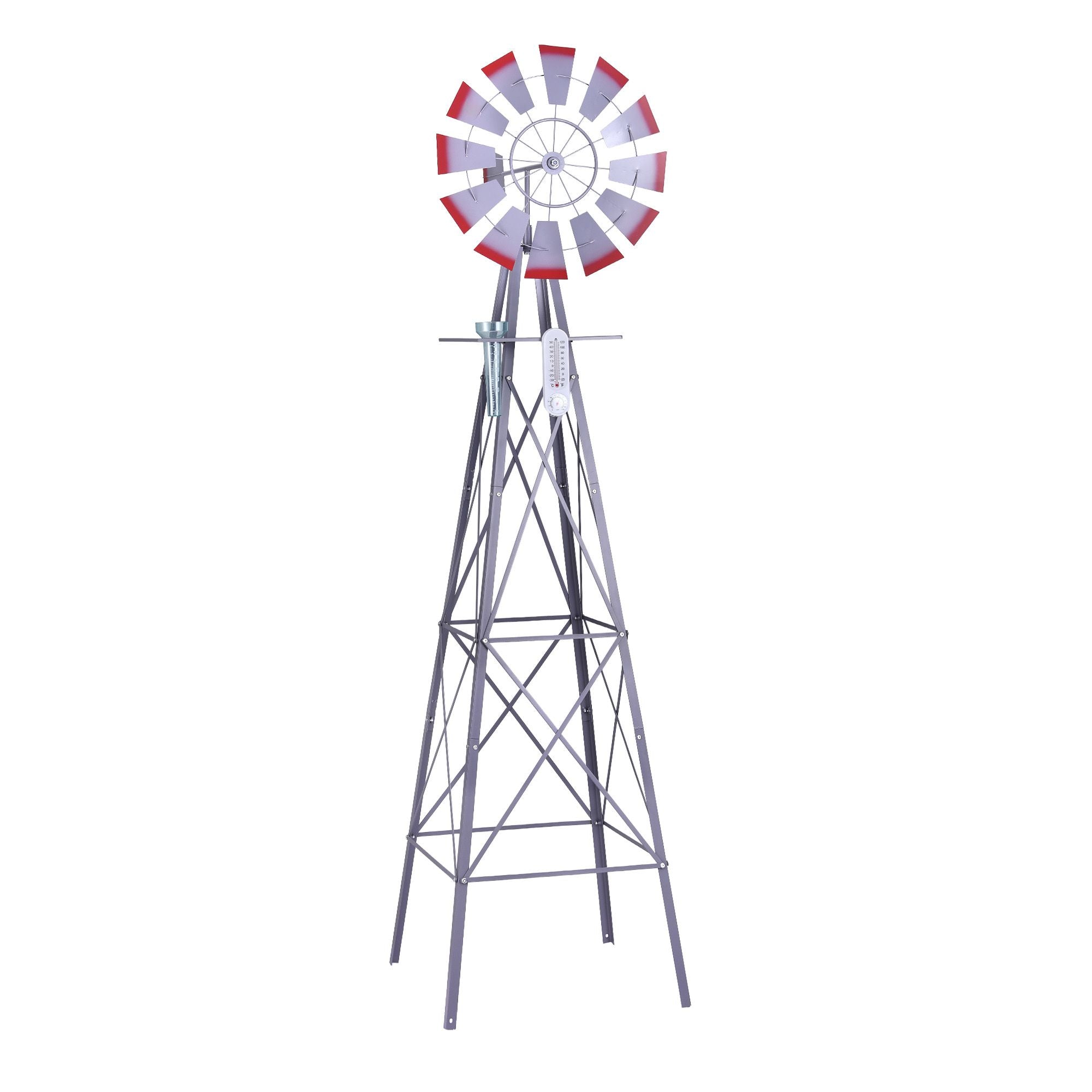 Gardeon Garden Windmill Metal Weather Station with Rain Gauge 243cm Silver Bedworld