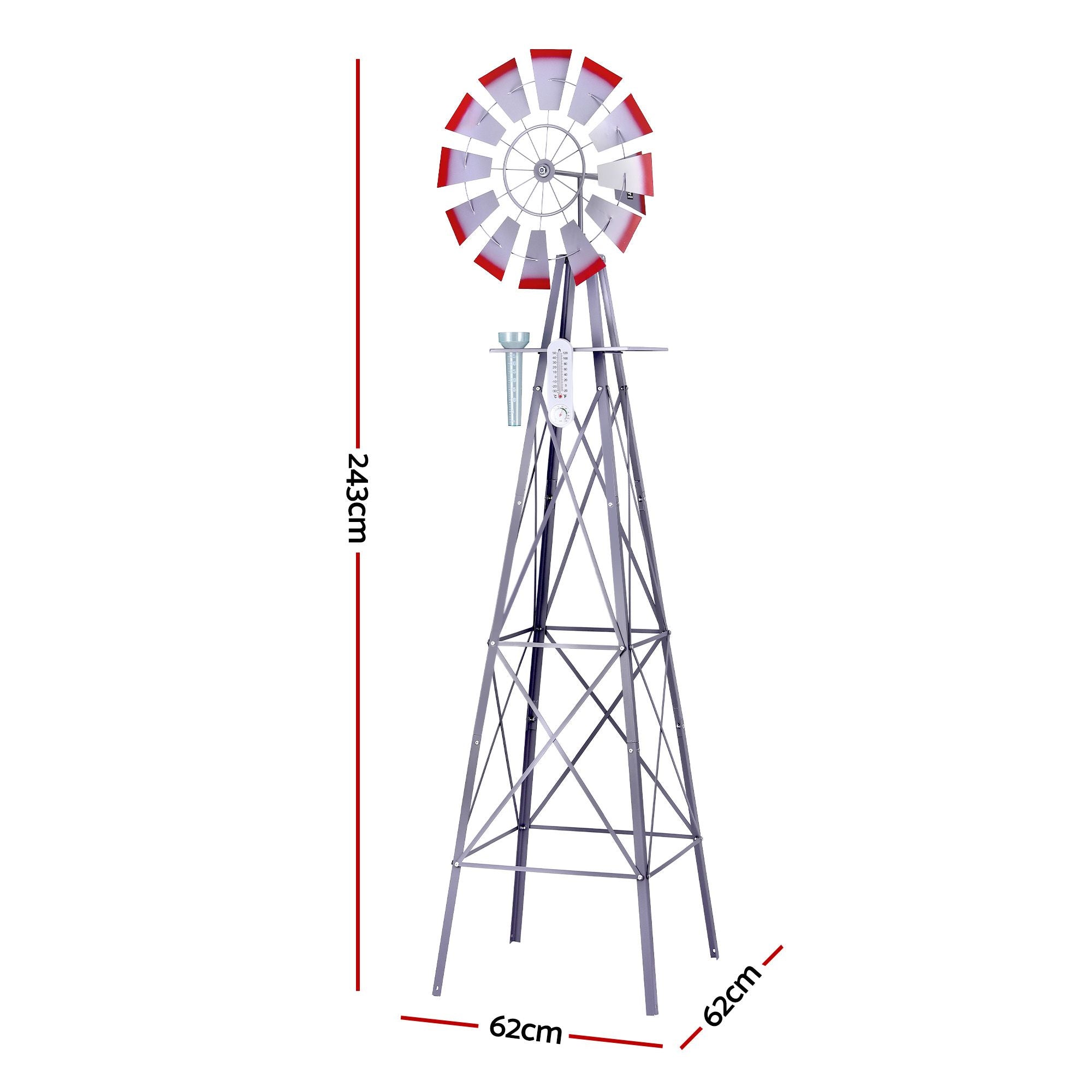 Gardeon Garden Windmill Metal Weather Station with Rain Gauge 243cm Silver Bedworld