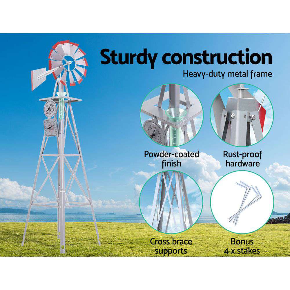 Garden Windmill 8FT 245cm Metal Ornaments Outdoor Decor Ornamental Wind