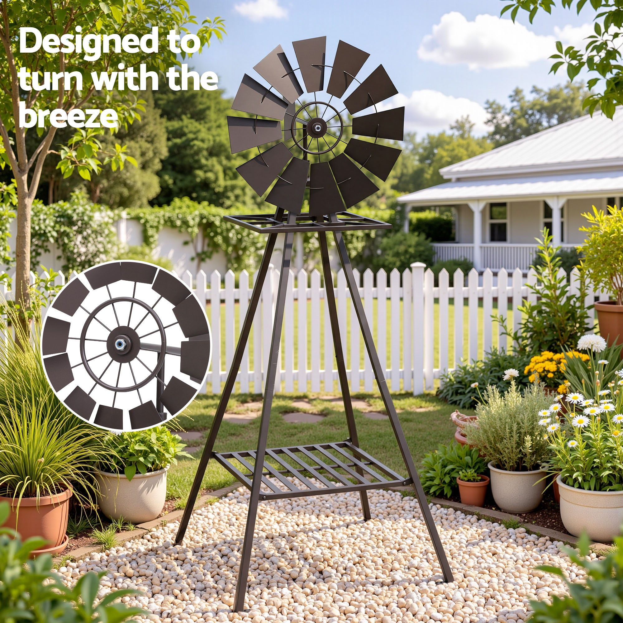 Gardeon Garden Windmill Metal Outdoor Yard Decor 160cm Bronze Bedworld