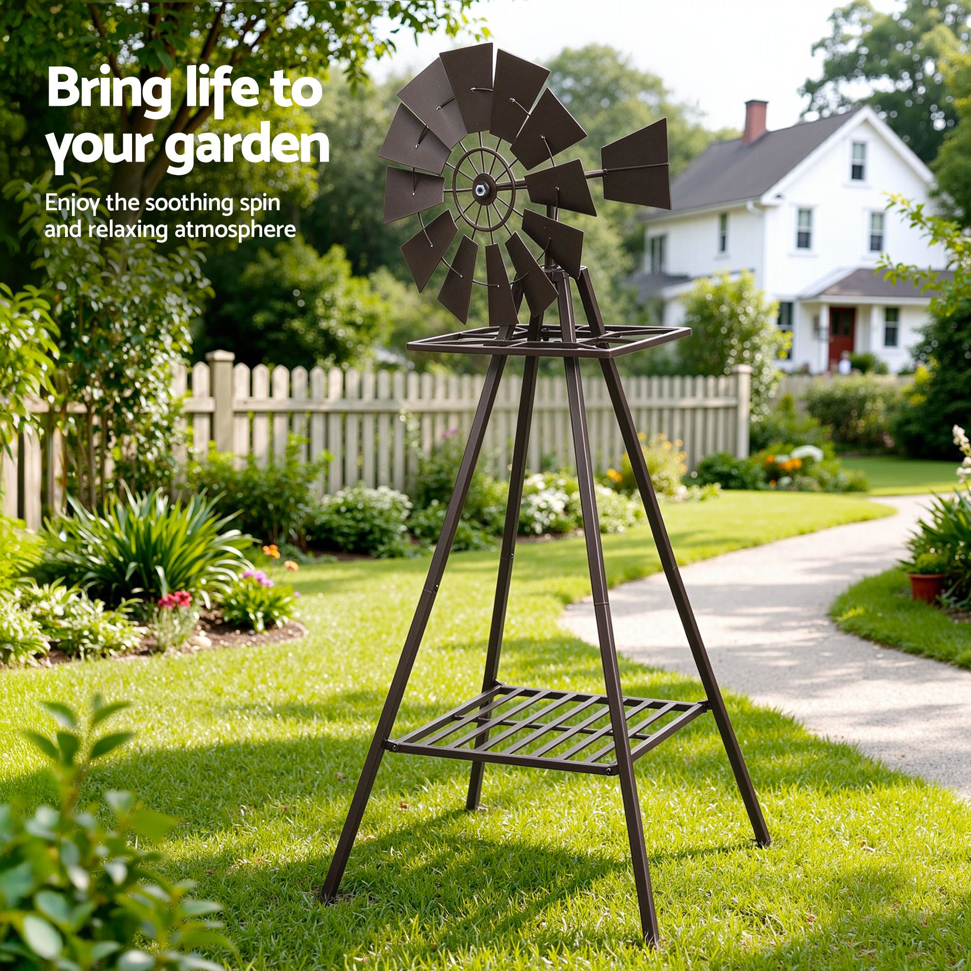 Gardeon Garden Windmill Metal Outdoor Yard Decor 160cm Bronze Bedworld