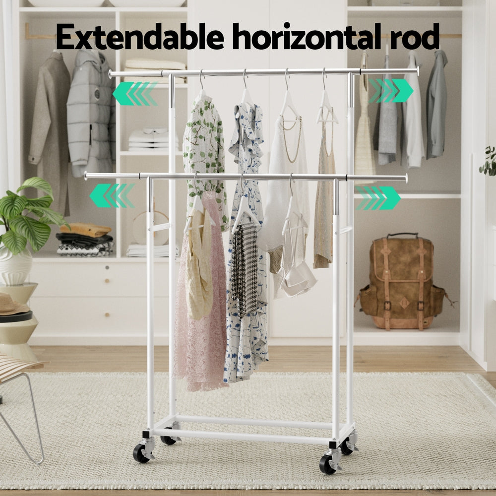 Artiss Clothes Rack Double Rod Airer Rail Coat Stand Adjustable Hanger