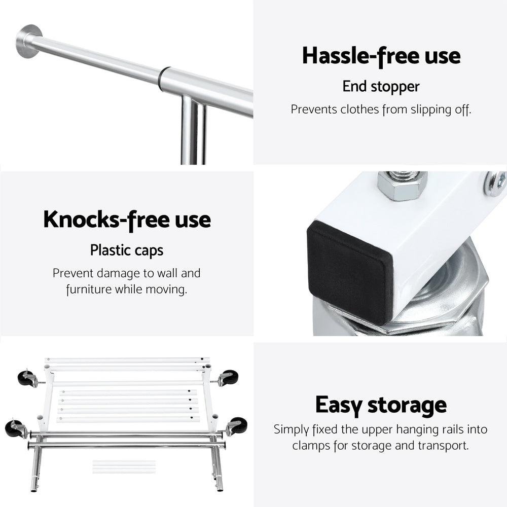 Artiss Clothes Rack Double Rod Airer Rail Coat Stand Adjustable Hanger