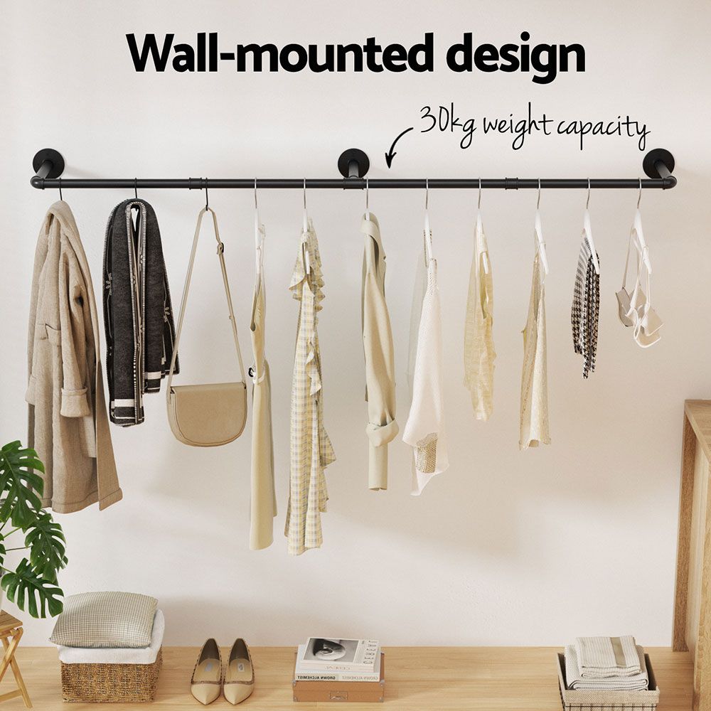 Artiss Clothes Rack Garment Rail Metal Industrial Pipe Wall Mounted 2 Pack Bedworld