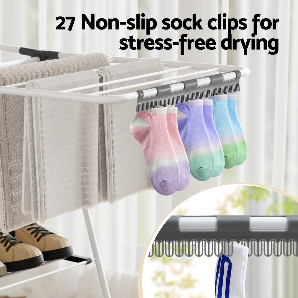 Artiss 2 Tier Clothes Rack Airer Foldable 139CM White