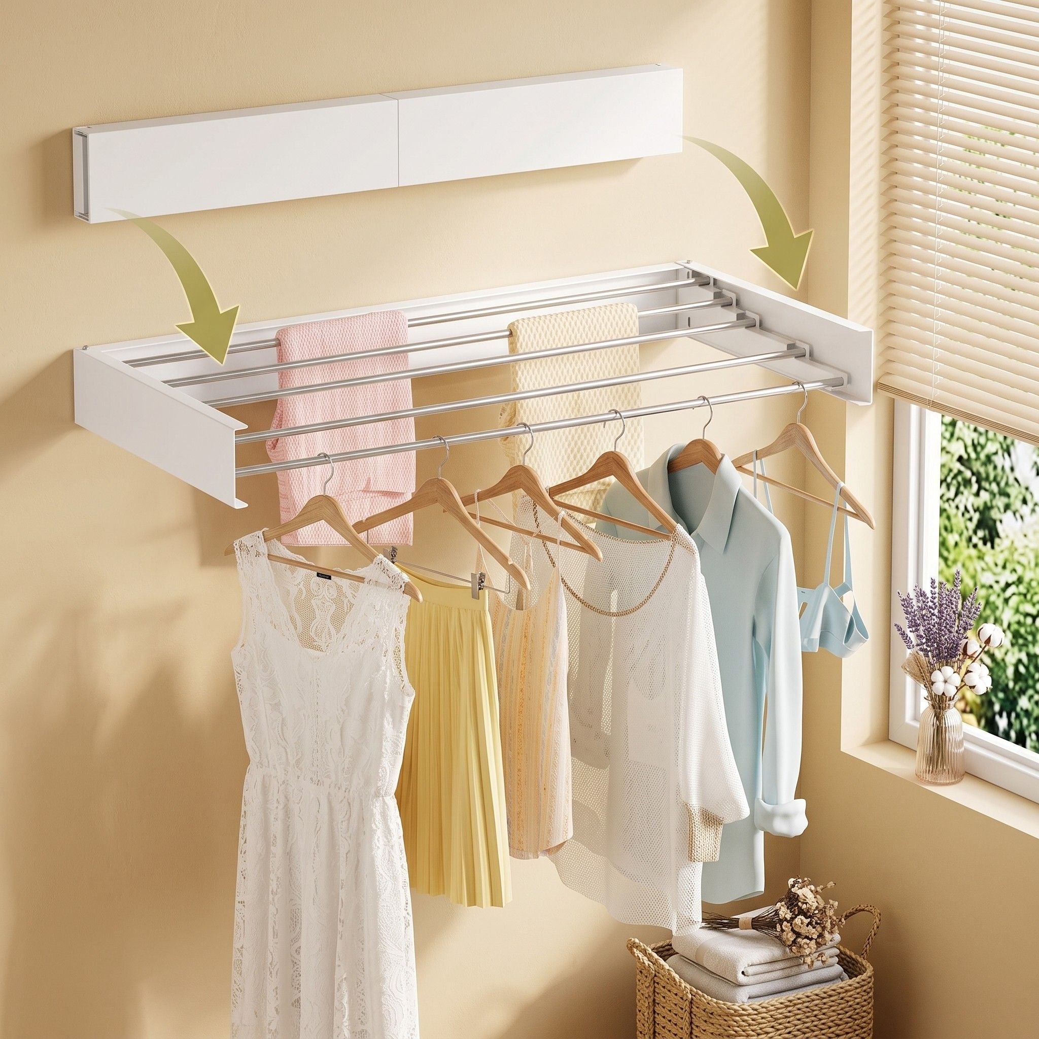 Artiss Clothes Rack Wall Mounted Airer Foldable White Bedworld