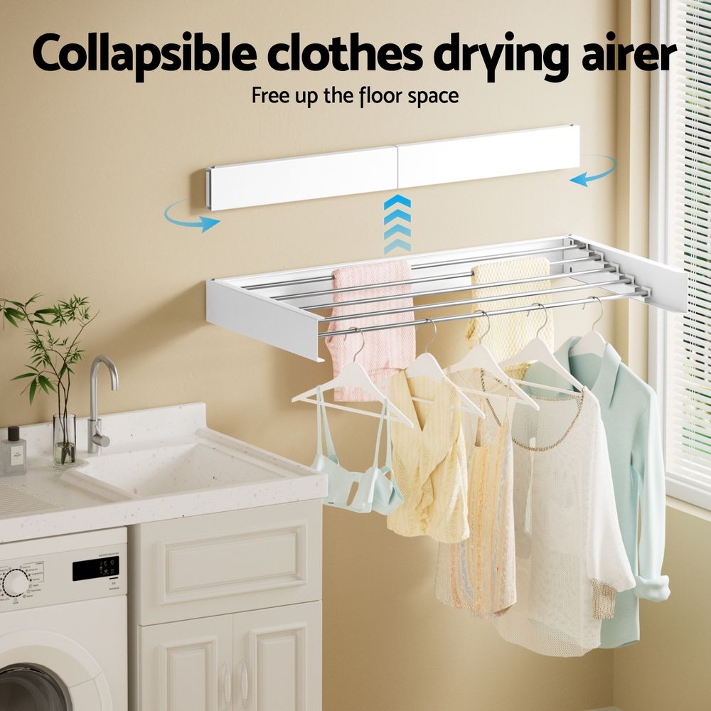 Artiss Clothes Rack Wall Mounted Airer Foldable White Bedworld