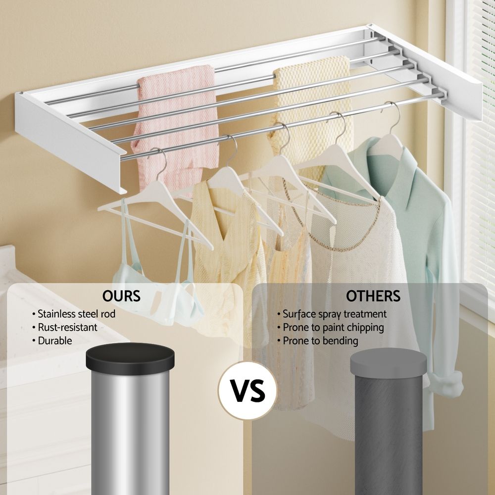 Artiss Clothes Rack Wall Mounted Airer Foldable White Bedworld