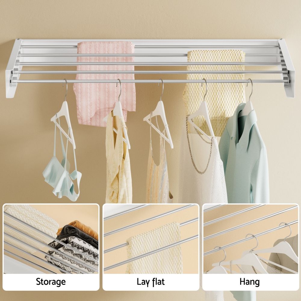 Artiss Clothes Rack Wall Mounted Airer Foldable White Bedworld