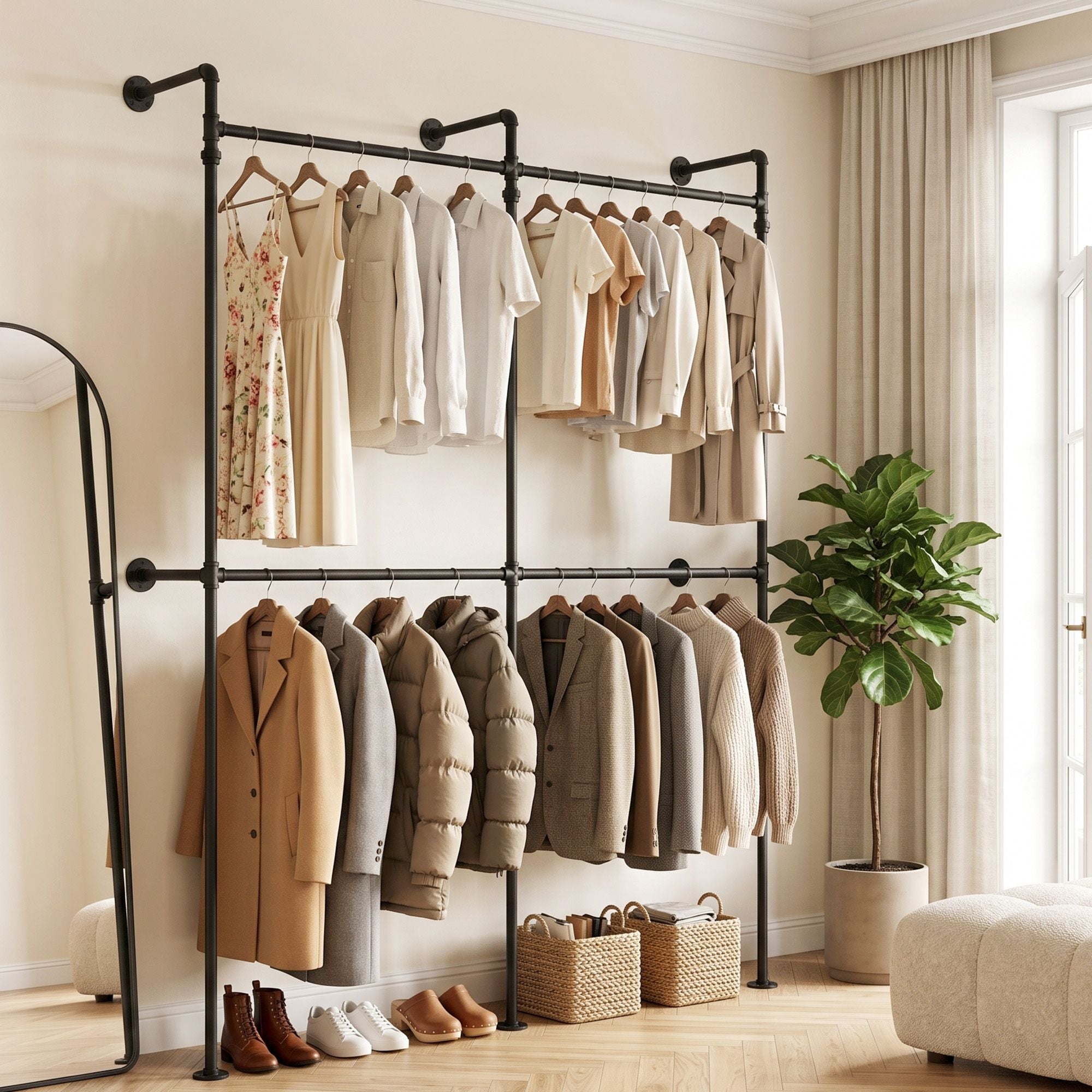 Artiss Industrial Pipe Clothing Rack Garment Clothes Display Stand Wall Mounted Bedworld
