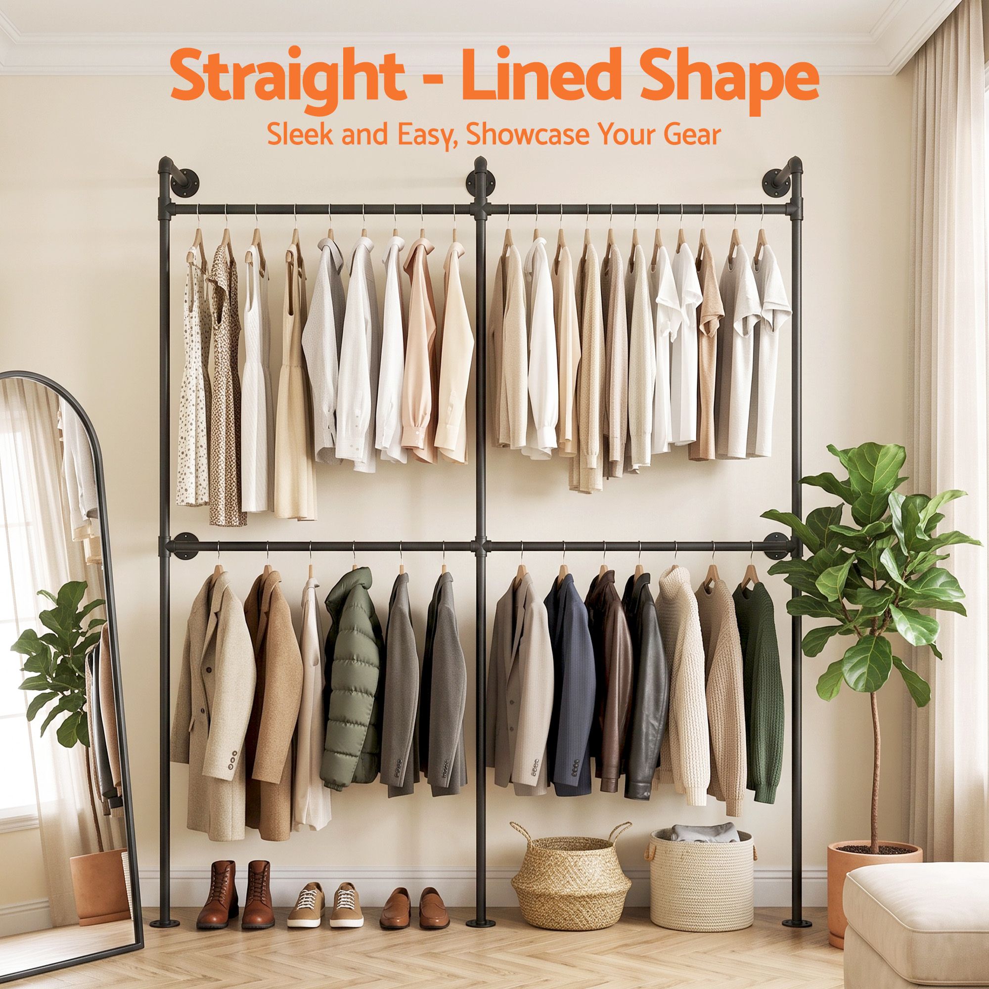 Artiss Industrial Pipe Clothing Rack Garment Clothes Display Stand Wall Mounted Bedworld