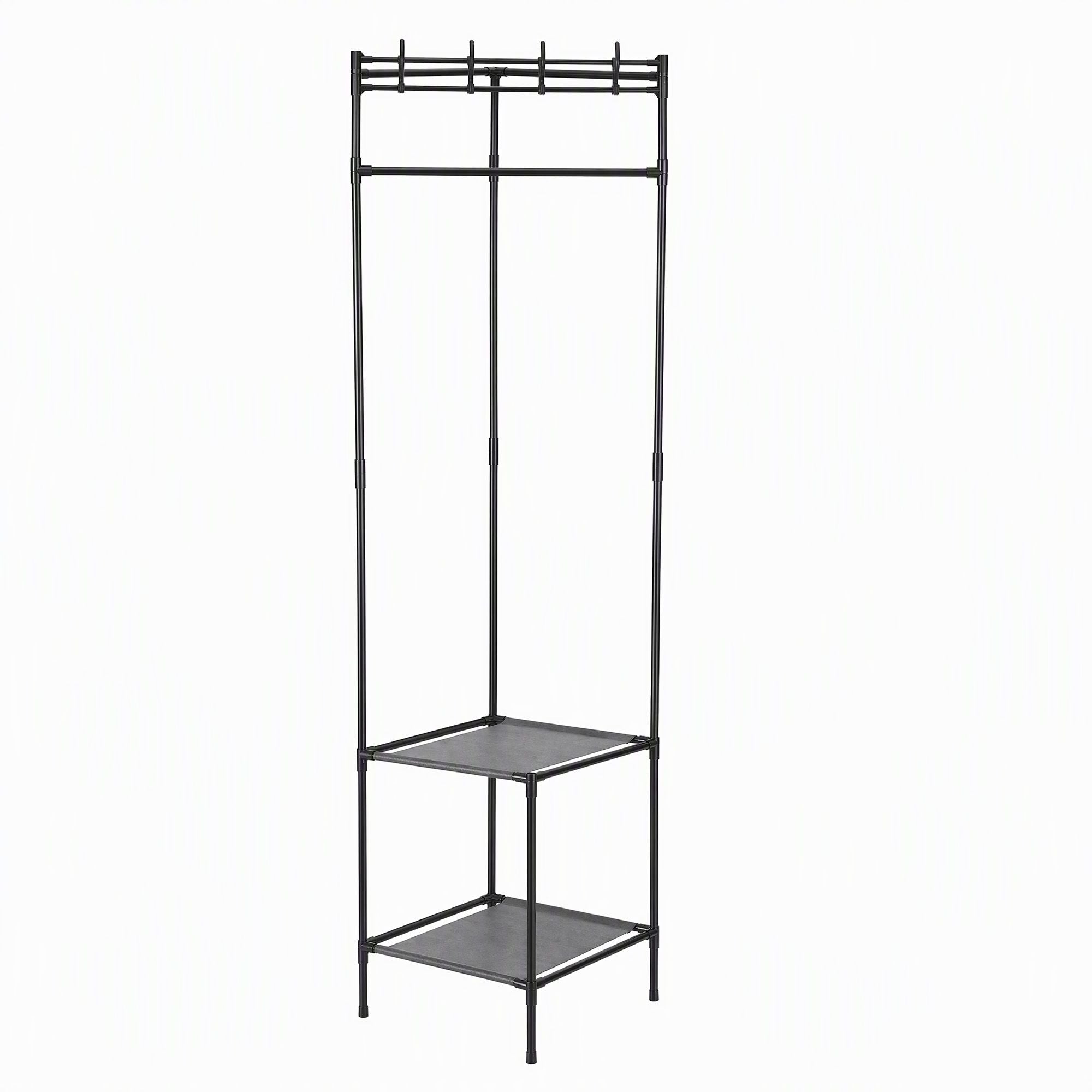 Artiss Coat Rack 181cm Freestanding Corner Hall Tree Garment Organiser Storage Shelf 8 Hooks Black Bedworld