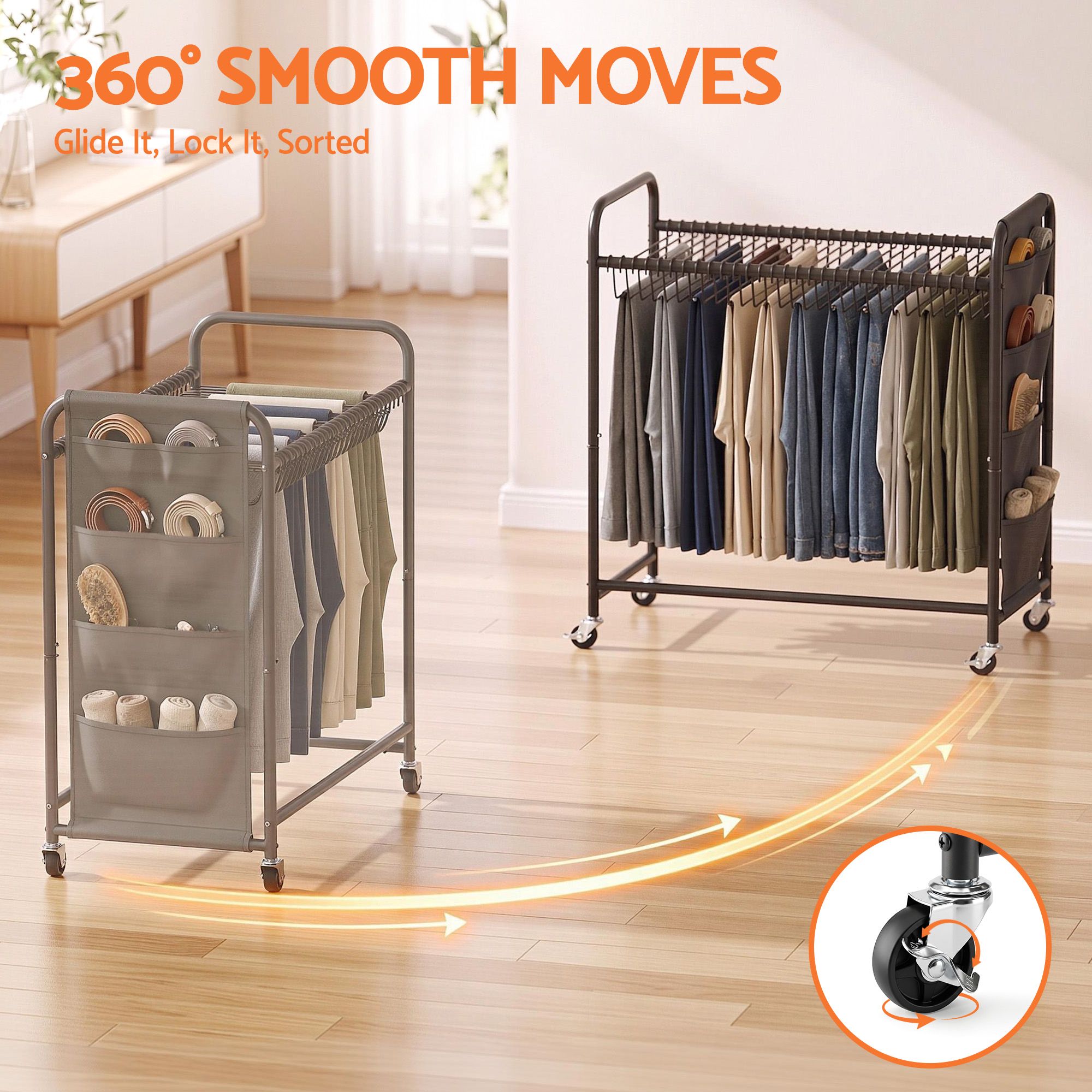 Artiss Pants Trolley Mobile Clothes Rack Clothing Stand with 30 Hangers Wheels Storage Organizer Bag Bedworld