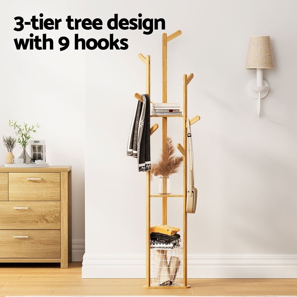 Artiss 2X Clothes Rack Airer Coat Stand 9 Hooks Bamboo Bedworld