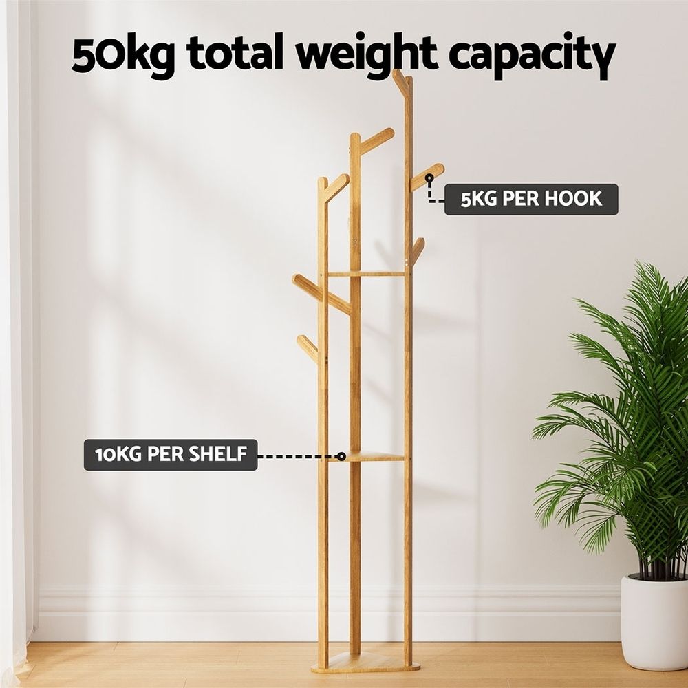 Artiss 2X Clothes Rack Airer Coat Stand 9 Hooks Bamboo Bedworld