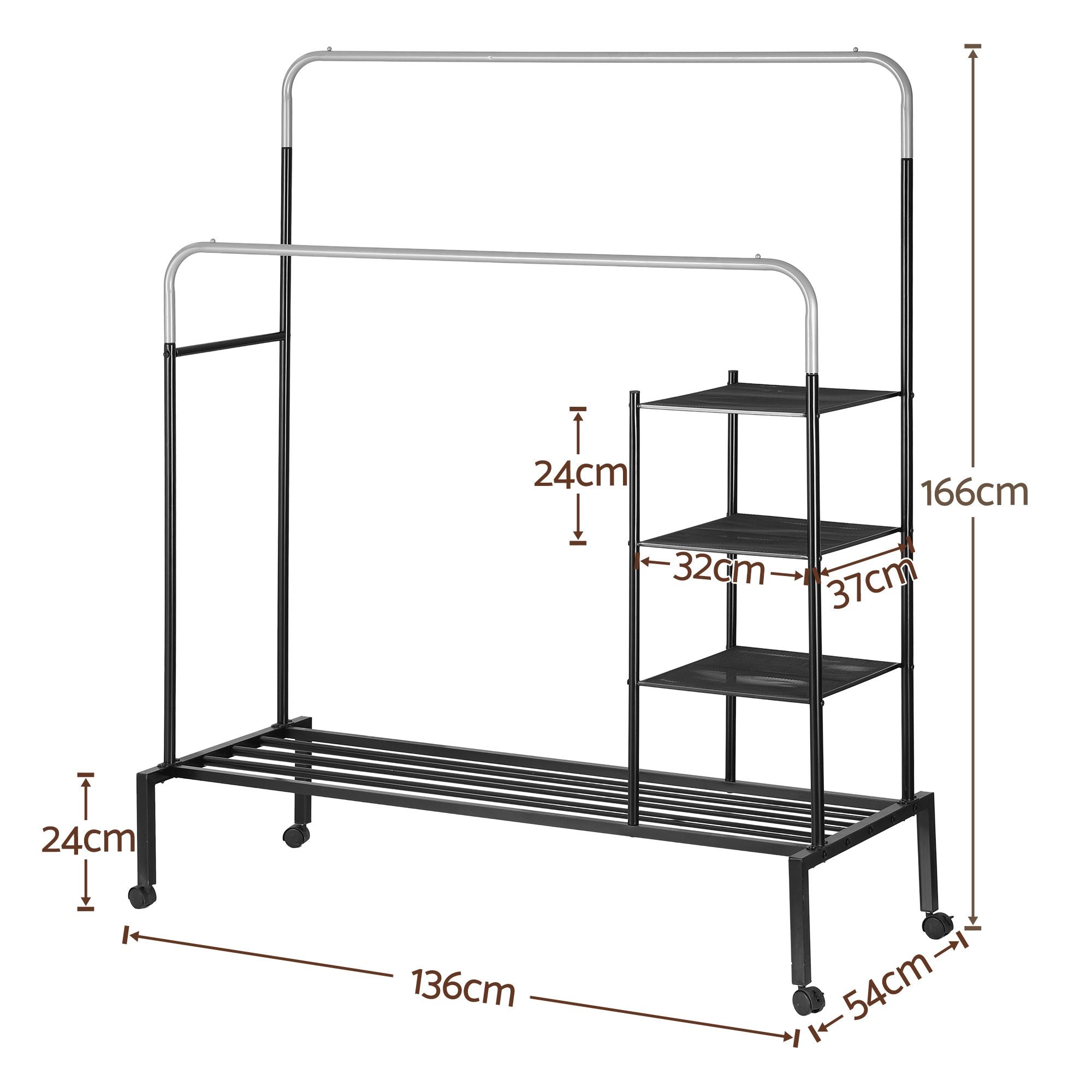 Artiss Double Rod Clothes Rack Coat Stand w/ Shelf Bedworld