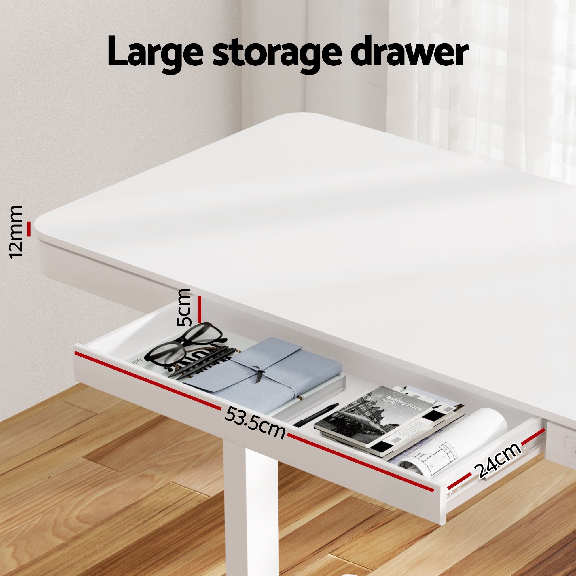 Artiss Standing Desk Motorised Electric Desks Drawer 120CM White Bedworld