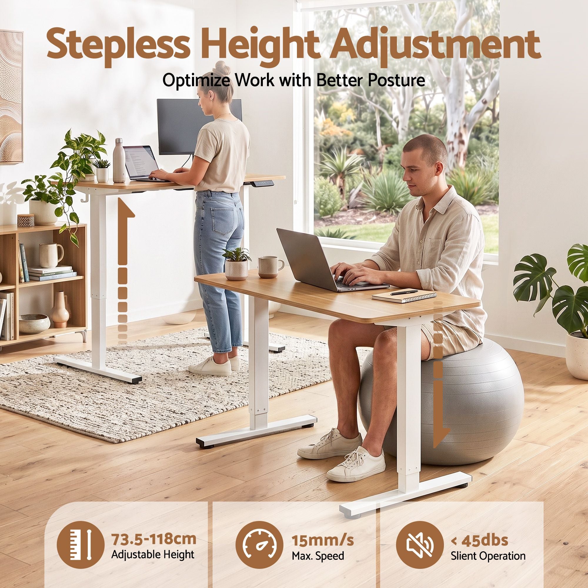 Artiss Standing Desk Electric Adjustable Ergonomic Office Table 100cm Oak Bedworld