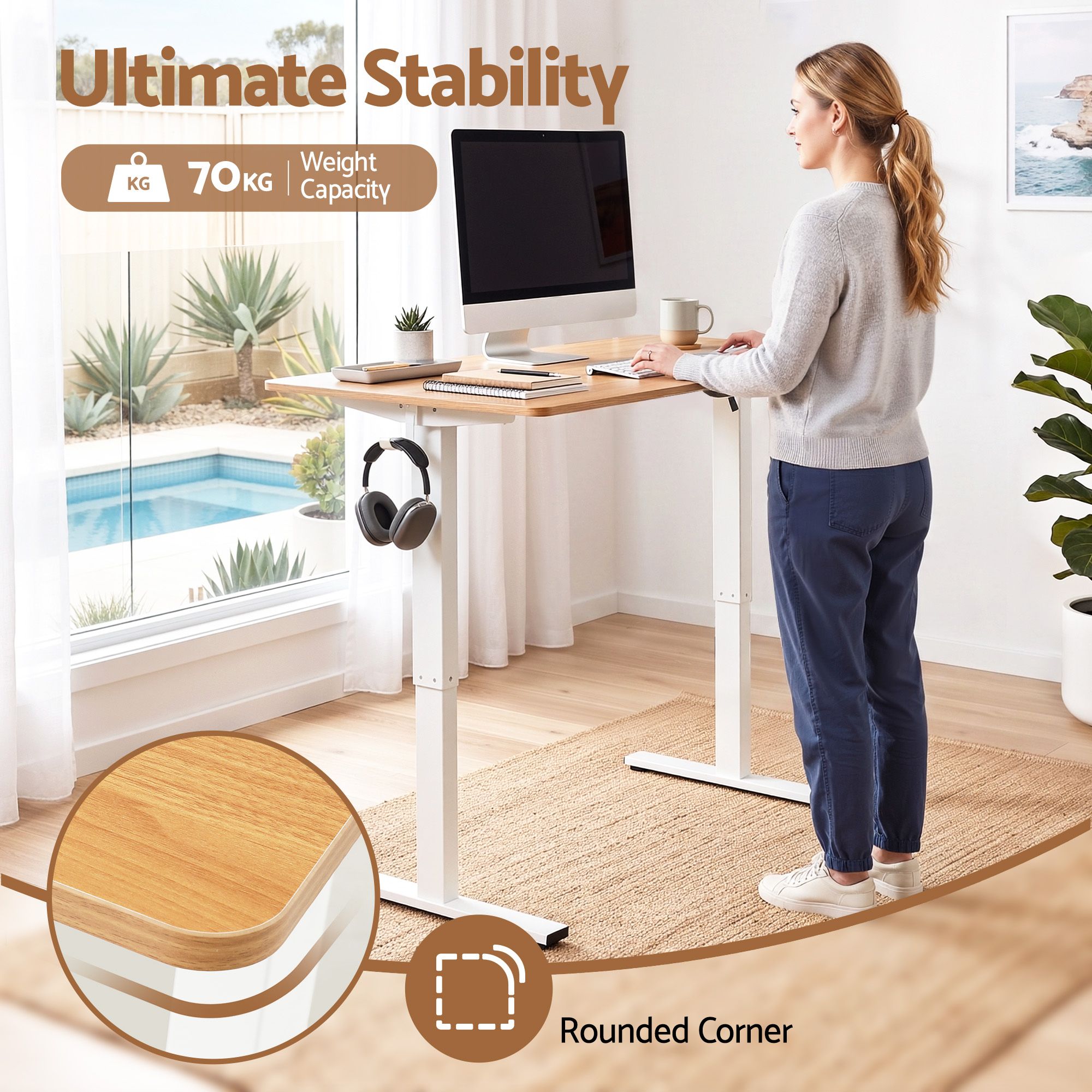 Artiss Standing Desk Electric Adjustable Ergonomic Office Table 100cm Oak Bedworld