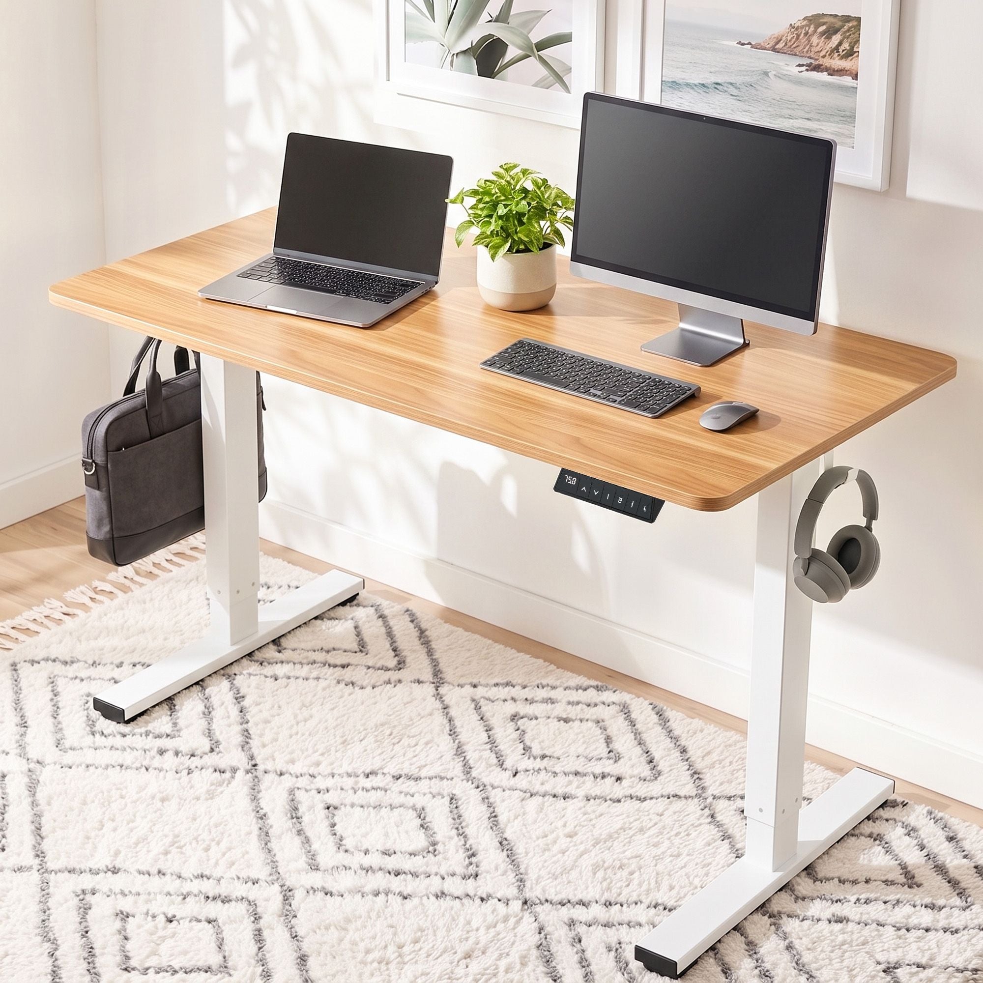 Artiss Standing Desk Electric Adjustable Ergonomic Office Table 100cm Oak Bedworld