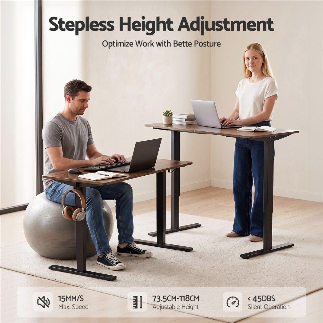 Artiss Standing Desk Height Adjustable 140cm Ergonomic Office Desk Brown Bedworld