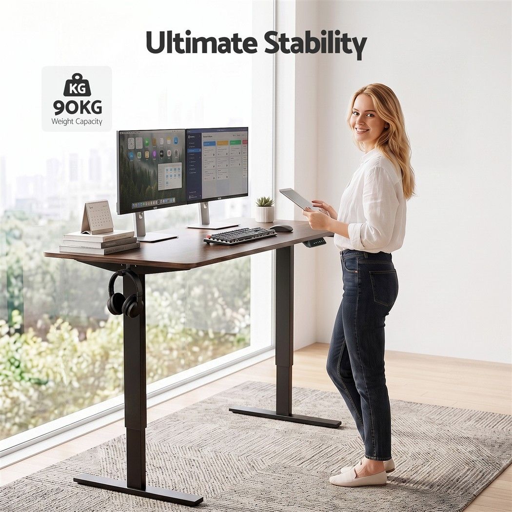 Artiss Standing Desk Height Adjustable 140cm Ergonomic Office Desk Brown Bedworld