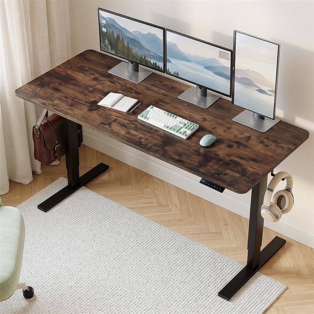 Artiss Standing Desk Height Adjustable 140cm Ergonomic Office Desk Brown Bedworld
