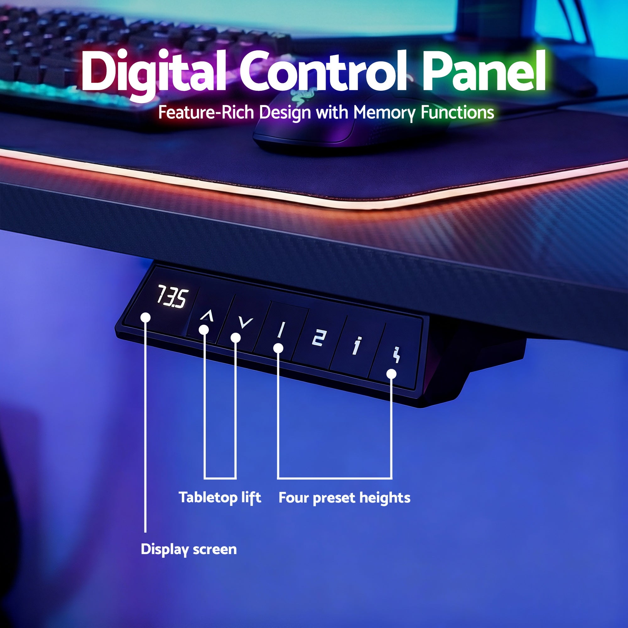 Desk control panel with multi-button display under the tabletop