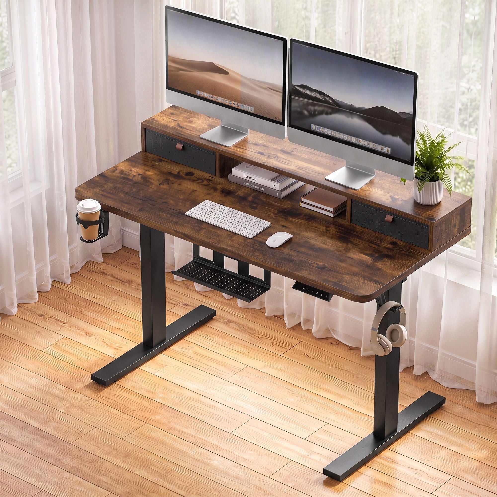 Artiss Electric Standing Desk Height Adjustable Home Office 120cm Rustic Brown Bedworld