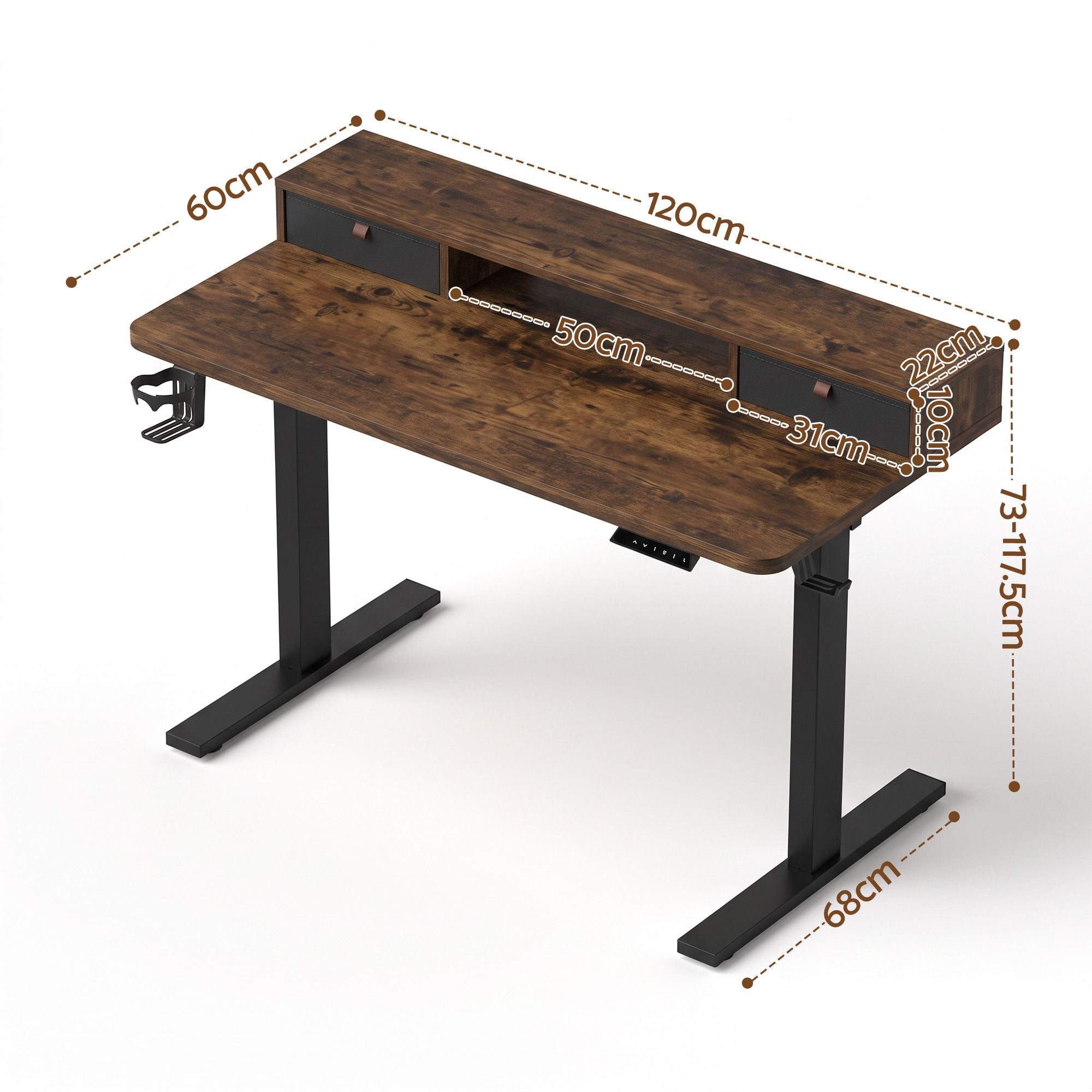 Artiss Electric Standing Desk Height Adjustable Home Office 120cm Rustic Brown Bedworld