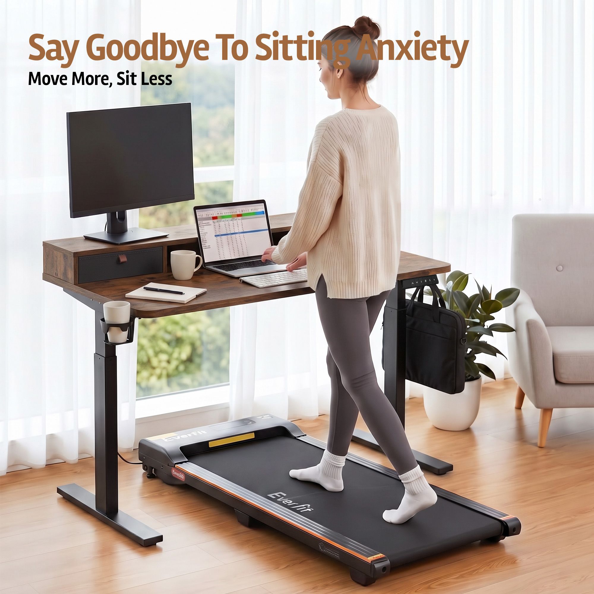 Artiss Electric Standing Desk Height Adjustable Home Office 120cm Rustic Brown Bedworld