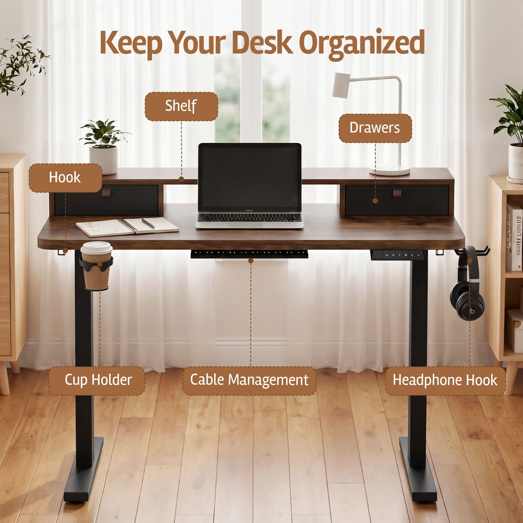 Artiss Electric Standing Desk Height Adjustable Home Office 120cm Rustic Brown Bedworld