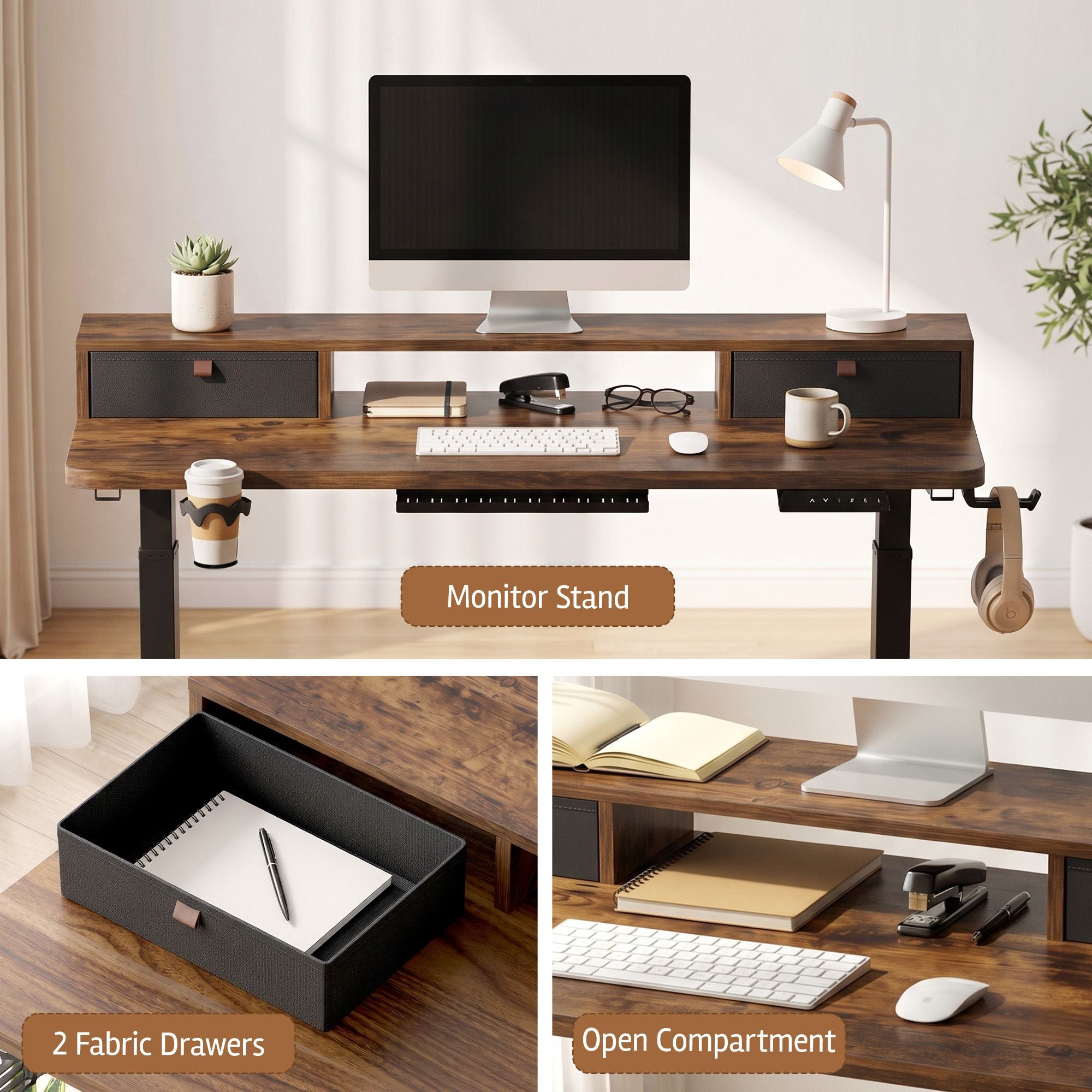 Artiss Electric Standing Desk Height Adjustable Home Office 120cm Rustic Brown Bedworld