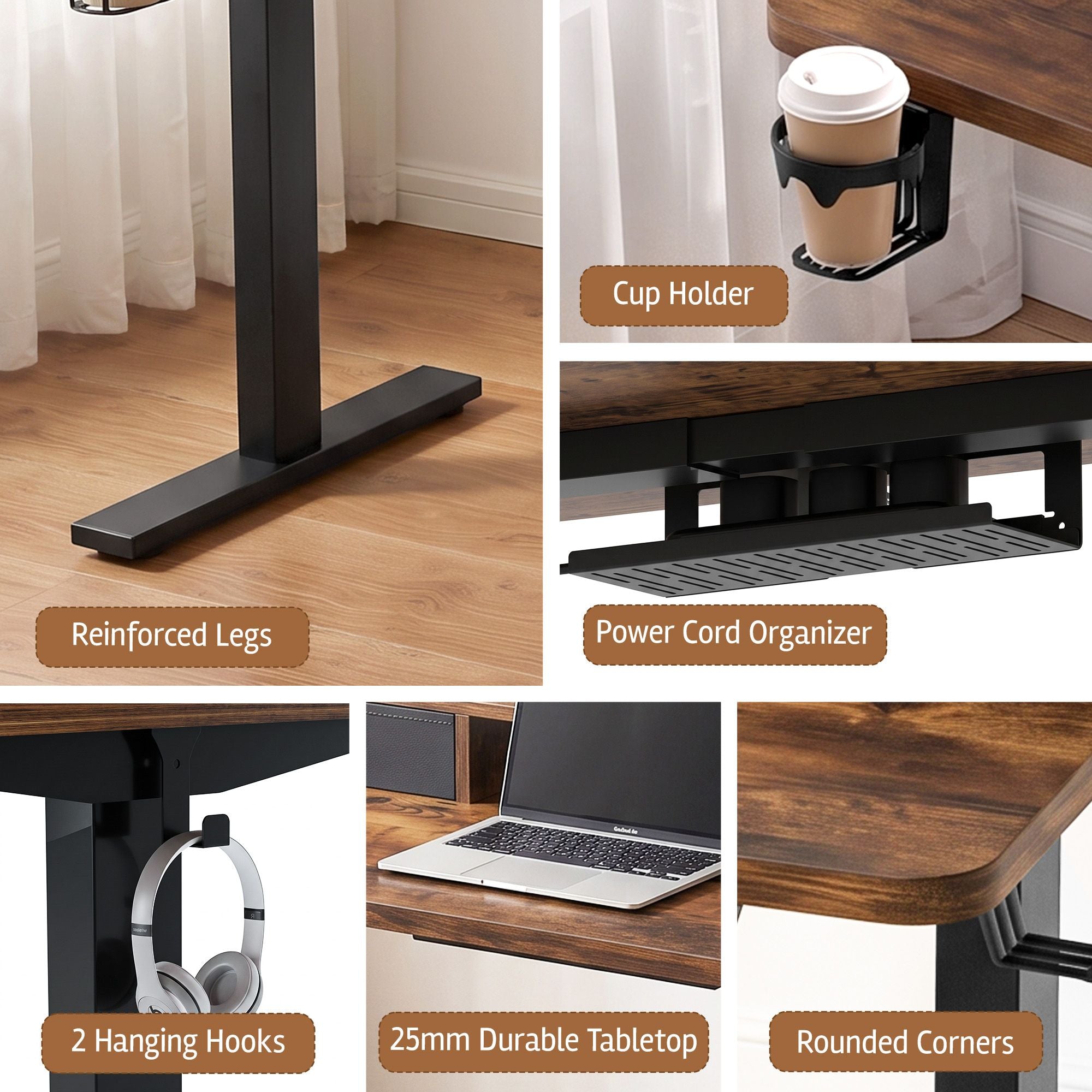 Artiss Electric Standing Desk Height Adjustable Home Office 120cm Rustic Brown Bedworld